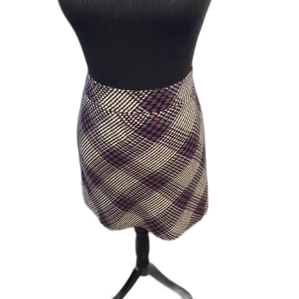 Ann Taylor Loft Petites Womens Purple Houndstooth Skirt Wool blend 4P